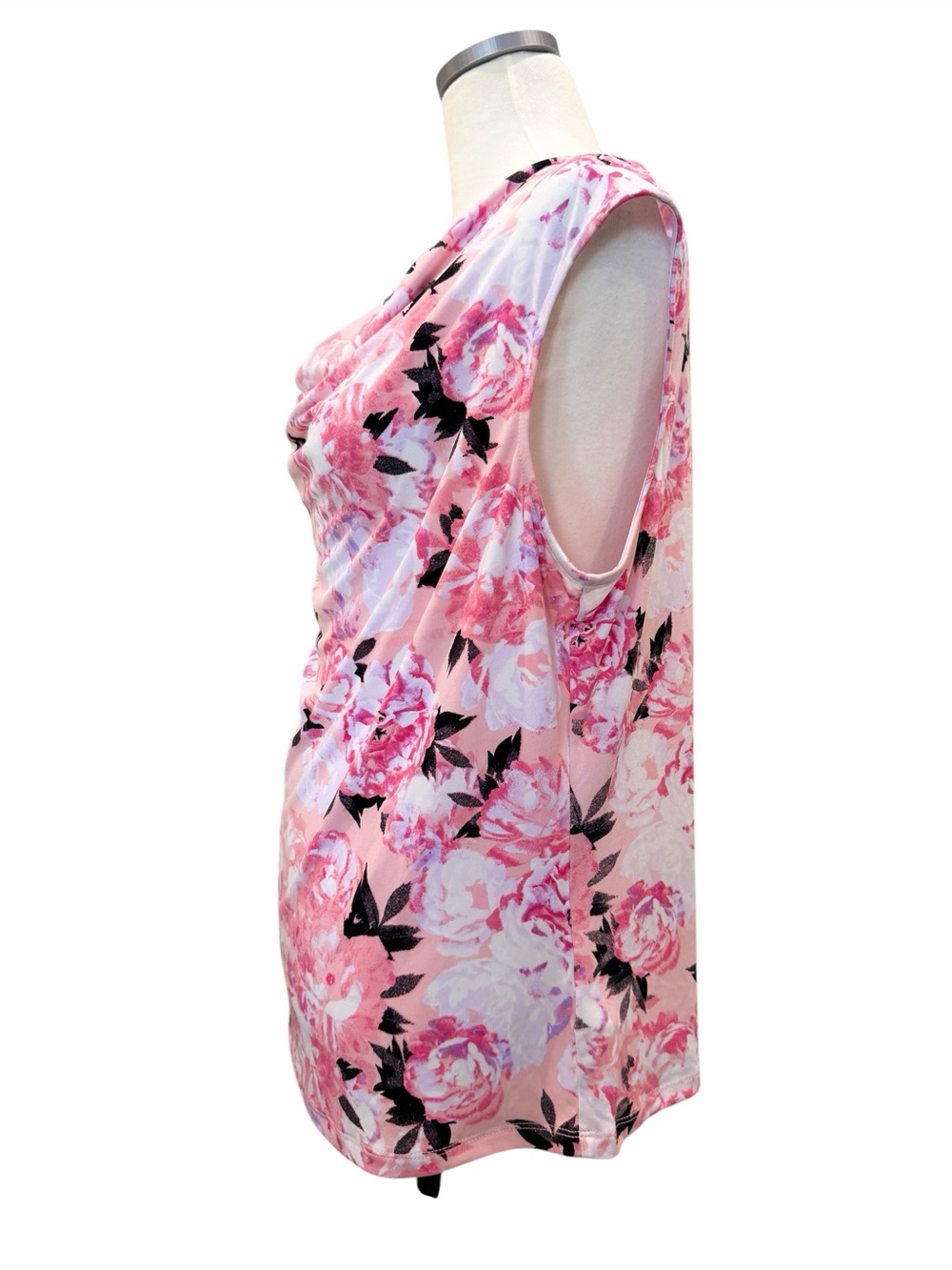 Kasper Floral Cowl Neck Top Cap Sleeve Shell Stretch Knit Pink Petite PXL NWT - Picture 7 of 14